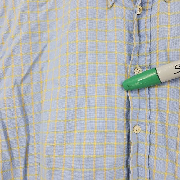 Gitman Bros Shirt Mens XL Button Down Cotton USA Short Sleeve Yellow Blue - Picture 2 of 11